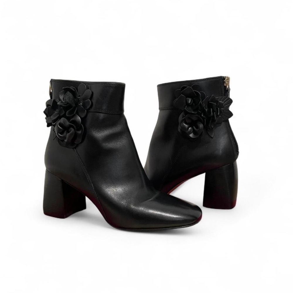 Size 7 Tory Burch Bloom Black Leather Ankle Booties - Excellent Condition